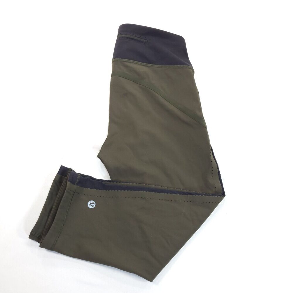 Lululemon Pull On Athletic Yoga Running Leggings Womens Size 4 Green Black